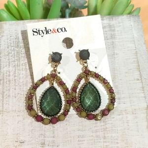 ✨Green and Purple Double Teardrop Earrings